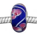 Andante-Stones Edler Silber  Murano Glas Bead Blau rosa-weisse Blumen