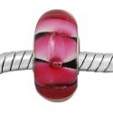 Andante-Stones Edler Silber  Murano Glas Bead Schwarz mit rosa Bltenblttern