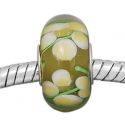 Andante-Stones Edler Silber  Murano Glas Bead Hell Grn mit gelben Blumen