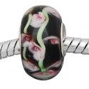 Andante-Stones Edler Silber  Murano Glas Bead Schwarz Rosa Grn Blumen