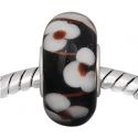 Andante-Stones Edler Silber  Murano Glas Bead Schwarz Braun Weiss Blumen