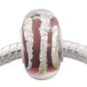 Andante-Stones Edler Silber  Murano Glas Bead Lila Taupe mit Folienstreifen
