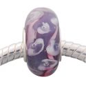 Andante-Stones Edler Silber  Murano Glas Bead Violett mit weissen Blumen