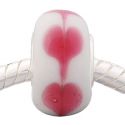 Andante-Stones Edler Silber  Murano Glas Bead Weiss mit rosafarbenen Herzen