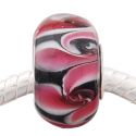 Andante-Stones Edler Silber  Murano Glas Bead Schwarz mit pink-weissen Blten