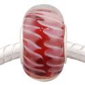 Andante-Stones Edler Silber  Murano Glas Bead Rot mit weissen Spiralen
