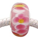 Andante-Stones Edler Silber  Murano Glas Bead Rosa Weiss Gelb mit Blumen