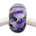 Andante-Stones Edler Silber  Murano Glas Bead Schwarz mit violett-weissen Blumen