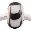 Andante-Stones Edler Silber  Murano Glas Bead Weiss mit schwarz-braunem Muster