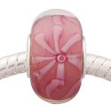 Andante-Stones Edler Silber  Murano Glas Bead Rosa mit Blumen-Muster