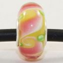 Original Massiv 925 Sterling Silber Murano Glas Bead Gelb Rosa Weiss