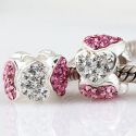 Original Massiv 925 Silber Kristall Bead HERZEN Rosa Wei