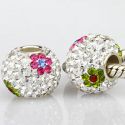 Original Massiv 925 Silber Kristall Bead WEI BUNT BLUMEN Ketten Anhnger