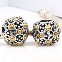 Original Massiv 925 Sterling Silber Bead mit goldenen Punkten