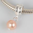 Original Massiv 925 Sterling Silber Dangle Bead mit lachsfarbener Perle