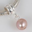 Original Massiv 925 Sterling Silber Dangle Bead mit rosafarbener Perle