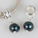 Original Massiv 925 Sterling Silber Dangle Bead mit pfau-blauer Perle