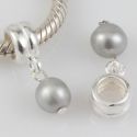 Original Massiv 925 Sterling Silber Dangle Bead mit metallic-grauer Perle