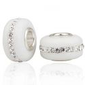 Original Massiv 925 Sterling Silber Murano Bead Milchglas mit Zirkonia