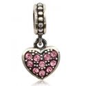 Original Massiv 925 Sterling Silber Pav Dangle Bead HERZ (Rosa)