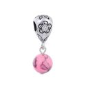 Andante-Stones Edler Silber Dangle Bead JASPIS mit Blumenmotiv (Pink)