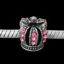 Andante-Stones Edler Silber Bead KRONE mit funkelnden Kristallen (Pink)