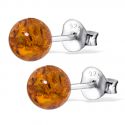 ANDANTE 925 Sterling Silber Ohrstecker OSTSEE Bernstein Kugel 8mm COGNAC #6088